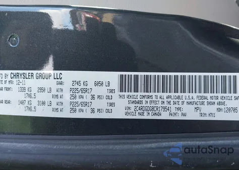 2012 Dodge Grand Caravan Crew из США, поврежденный, VIN 2C4RDGDG8CR179541